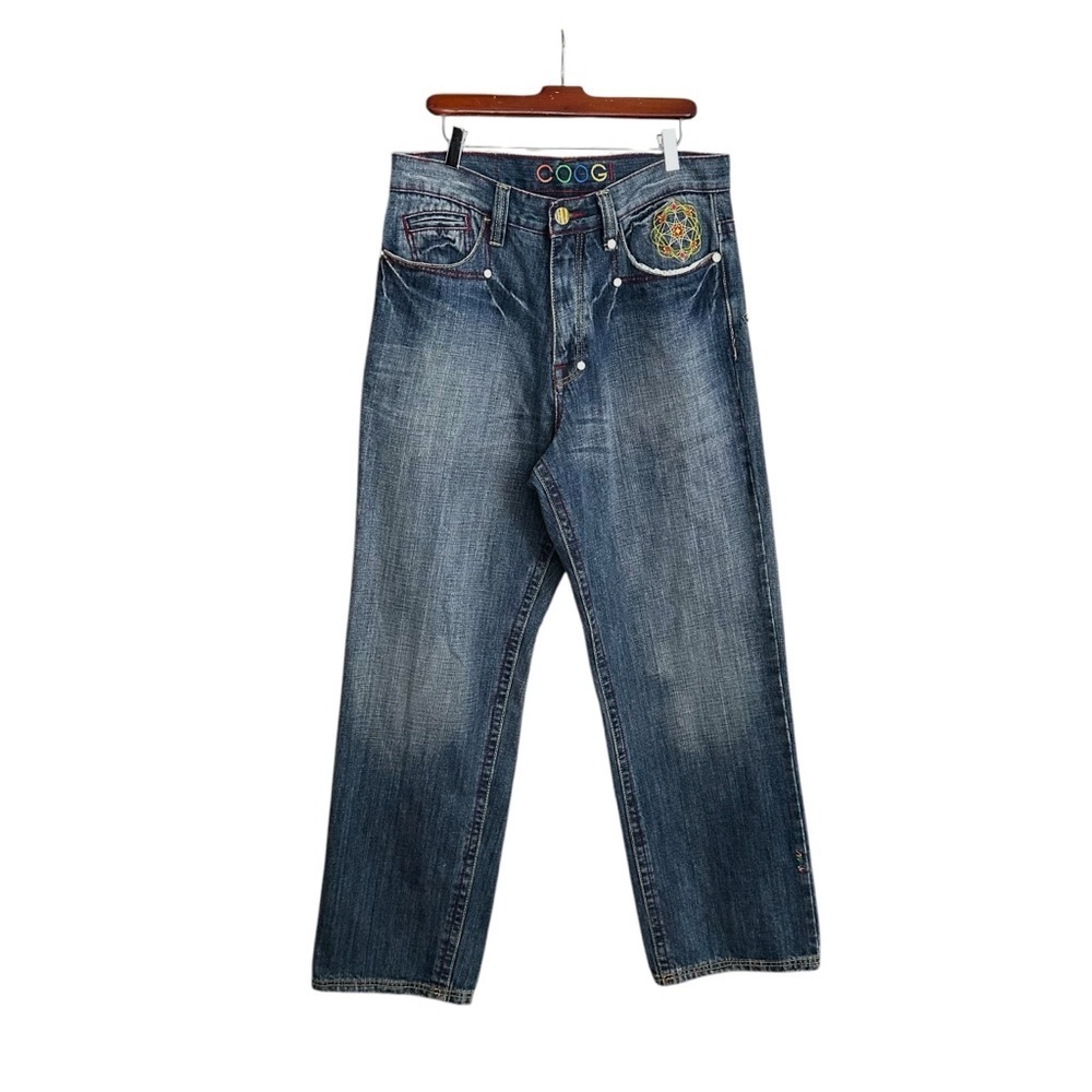 COOGI‎ Vintage Y2K Statement Denim Embroidered Rainbow Urban Hip Hop Spellout